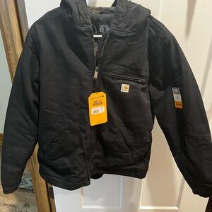 Carhartt Women’s Sherpa Lined Black Washed Duck Hooded Jacket